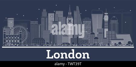 Outline London England City Skyline with White Buildings. Vector Illustration. Business Travel and Tourism Concept with Modern Architecture. Stock Vector