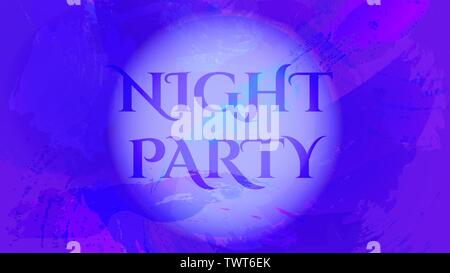 Mystery purple background with Night party text in a circle of white haze. Poster template, event flyer invitation. Editable vector, EPS 10 Stock Vector
