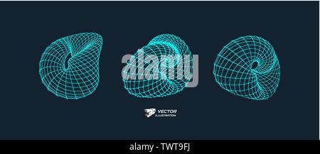 Wireframe object with lines and dots. Abstract 3d connection structure. Technology style. Stock Vector