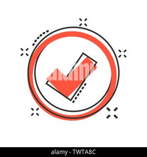 Vector cartoon check marks ok icon in comic style. Accept sign illustration pictogram. Yes business splash effect concept. Stock Vector