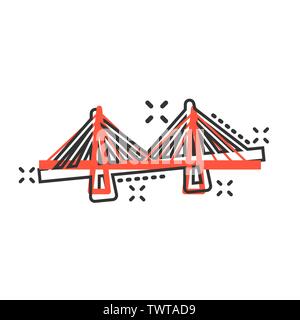 Bridge sign icon in comic style. Drawbridge vector cartoon illustration ...