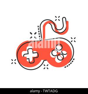 Joystick sign icon in comic style. Gamepad vector cartoon illustration on white isolated background. Gaming console controller business concept splash Stock Vector