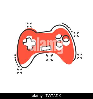 Joystick sign icon in comic style. Gamepad vector cartoon illustration on white isolated background. Gaming console controller business concept splash Stock Vector
