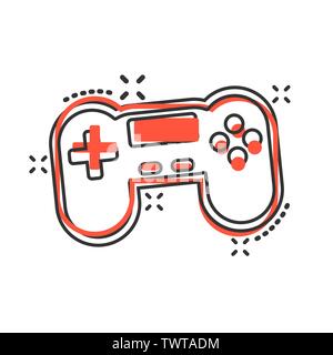 Joystick sign icon in comic style. Gamepad vector cartoon illustration on white isolated background. Gaming console controller business concept splash Stock Vector