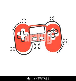 Joystick sign icon in comic style. Gamepad vector cartoon illustration on white isolated background. Gaming console controller business concept splash Stock Vector