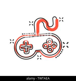 Joystick sign icon in comic style. Gamepad vector cartoon illustration on white isolated background. Gaming console controller business concept splash Stock Vector