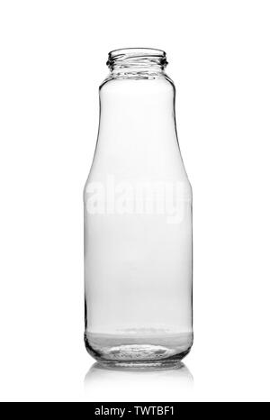 Empty glass bottle for drinks milk, juice, water on a white background. Stock Photo