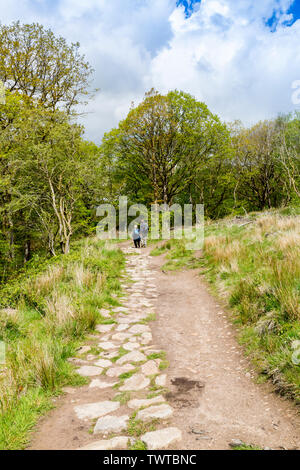 Footpath erosion on the Four Waterfalls Walk in the Brecon Beacons National Park, Powys, Wales, UK Stock Photo