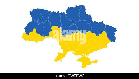 Map and flag of Ukraine with divisions. Vector illustration isolated on white Stock Vector