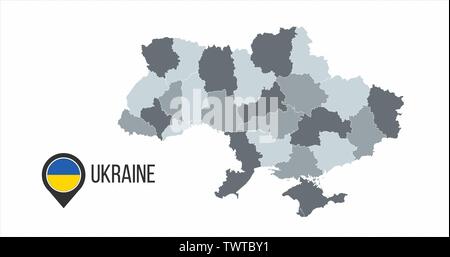 Map of Ukraine with divisions. Vector illustration isolated on white Stock Vector