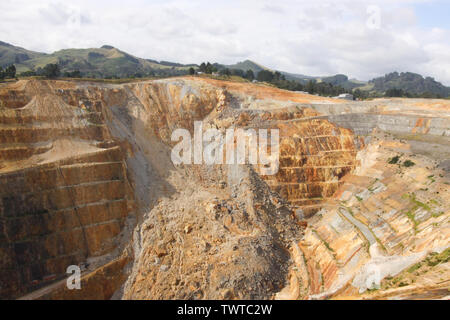 The Martha Mine is a open-cast gold mine in the New Zealand town of Waihi. The picture shows the large landslides that occured in April 2015 and 2016. Stock Photo