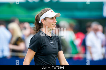 Eastbourne UK 23rd June 2019 - Johanna Konta of Great Britain looks relaxed as she practices on an outside court at the Nature Valley International tennis tournament held at Devonshire Park in Eastbourne . Credit : Simon Dack / TPI / Alamy Live News Stock Photo