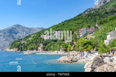Adriatic Sea beach in the resort town of Brela, Croatia. Stock Photo