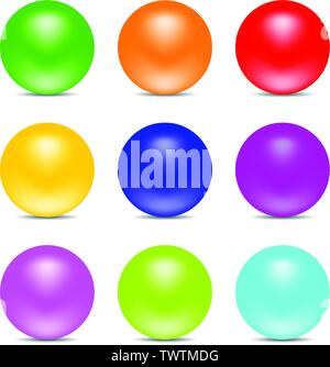 Set of Colorful Realistic Spheres isolated on white background. Glossy Shiny Spheres. Vector Illustration for Your Design. Stock Vector