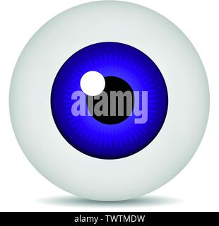 Realistic 3d purple eyeball isolated on white background. Human iris icon. Medicine template. Vector illustration for design. Stock Vector