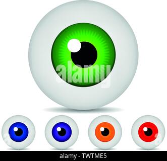 Set of realistic 3d eyeballs isolated on white background. Human iris icons. Medicine template. Vector illustration for design. Stock Vector