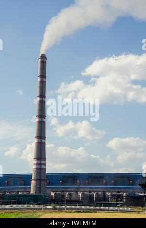big factory, thermoelectric power station, Global Warming Smoke Rising from Factory Stock Photo