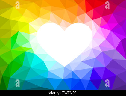 white heart on a rainbow coloras abstract background low poly Stock Photo