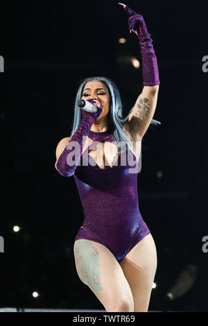 Los Angeles, United States. 22nd June, 2019. LOS ANGELES, CALIFORNIA, USA - JUNE 22: Rapper Cardi B performs at the 7th Annual BET Experience At L.A. LIVE Presented By Coca-Cola - Day 3 held at Staples Center on June 22, 2019 in Los Angeles, California, United States. (Photo by Xavier Collin/Image Press Agency) Credit: Image Press Agency/Alamy Live News Stock Photo