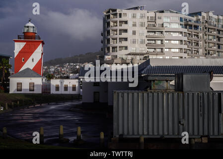 South Africa's Green Point Lighthouse in the Cape Town Atlantc coastal suburb of Mouille Point became operational on 12 April 1824 and remains so Stock Photo