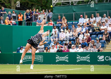 Edgbaston Priory Club, Birmingham, UK. 23rd June, 2019. WTA Nature Valley Classic tennis tournament; Ashleigh Barty (AUS) serves in her singles final match against Julia Goerges (GER) Credit: Action Plus Sports/Alamy Live News Stock Photo