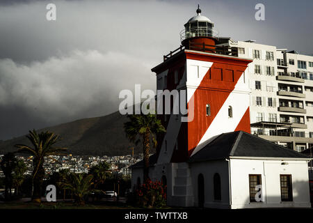 South Africa's Green Point Lighthouse in the Cape Town Atlantc coastal suburb of Mouille Point became operational on 12 April 1824 and remains so Stock Photo