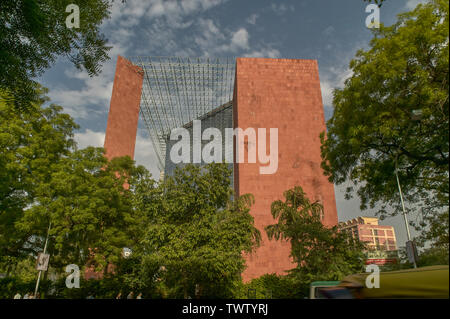 09-jun-2004 The towering Jeevan Bharati Bhawan in Connaught Place is a splendid creation in glass stone and metal.Delhi INDIA Stock Photo