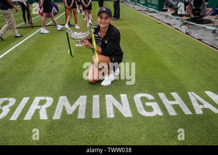 Edgbaston Priory Club, Birmingham, UK. 23rd June, 2019. WTA Nature Valley Classic tennis tournament; Ashleigh Barty (AUS) wins the final against Julia Goerges (GER) and lifts the winning trophy Credit: Action Plus Sports/Alamy Live News Stock Photo