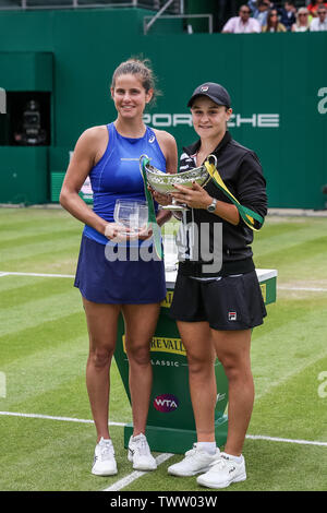 Edgbaston Priory Club, Birmingham, UK. 23rd June, 2019. WTA Nature Valley Classic tennis tournament; Ashleigh Barty (AUS) wins the final against Julia Goerges (GER) and lifts the winning trophy Credit: Action Plus Sports/Alamy Live News Stock Photo