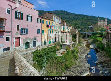 The medieval village Dolcedo at Prino river, povince Imperia, Riviera di Ponente, Liguria, Italy Stock Photo