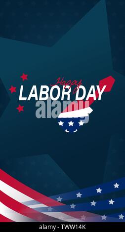 Happy Labor Day for mobile phone screen design. USA Labor day vertical texture background. Happy Labor Day holiday banner with United States national Stock Vector