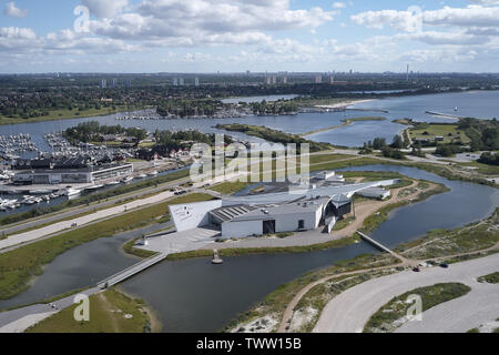 Aerial view of Arken Museum of Modern Art located on Zealand in Denmark Stock Photo