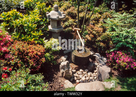 Japanese garden bamboo water feature Stock Photo