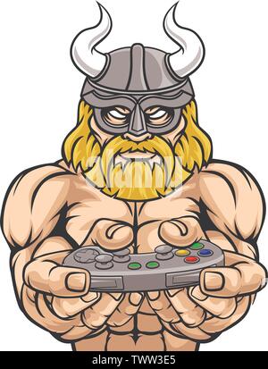 Viking Gamer Gladiator Warrior Controller Mascot Stock Vector
