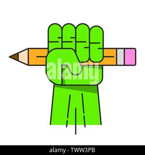 Green Hand With Pencil Vector Illustration For Your Design Stock Vector