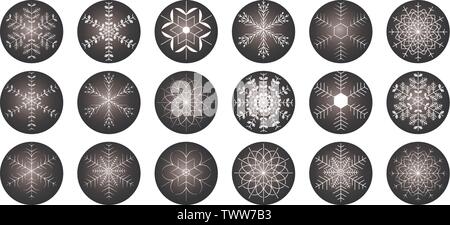 Set of different shining snowflakes icon on a white background. Vector illustration. Eps 10. Stock Vector