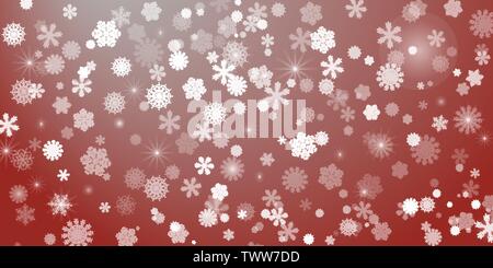 Abstract red background.A lot of different shining snowflakes. Vector illustration. Eps 10. Stock Vector