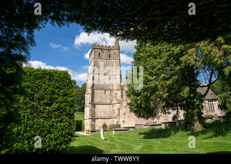 The Church of St. Mary The Virgin in Hawkesbury, South Gloucestershire, United Kingdom. A Grade I listed building built in the 12th Century with later Stock Photo