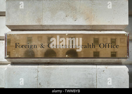 Signage for the Foreign and Commonwealth Office building located on King Charles Street in London, UK. Stock Photo