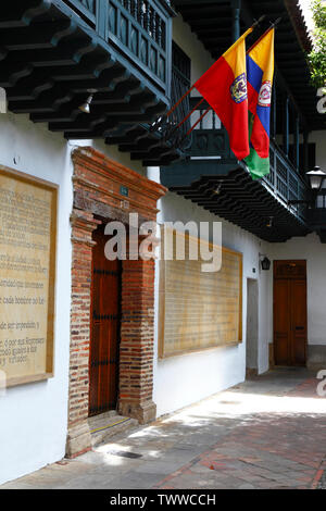 Doorway and plaque with part of the Declaration of the Rights of Man and of the Citizen, Plazoleta Rufino Jose Cuervo, Bogotá, Colombia Stock Photo