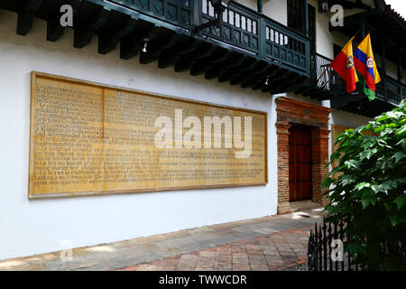 Plaque with part of the Declaration of the Rights of Man and of the Citizen, Plazoleta Rufino Jose Cuervo, Bogotá, Colombia Stock Photo