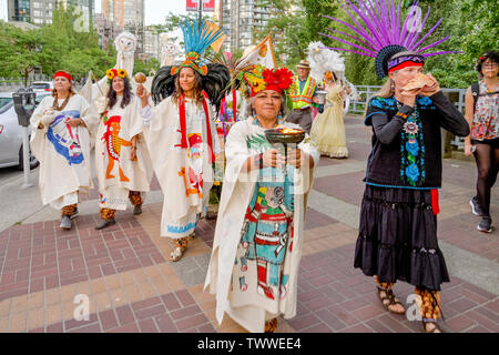 Aztec Ceremony, Gathering Festival, Summer Solstice Celebration and Parade, Yaletown, Vancouver, British Columbia, Canada. Stock Photo