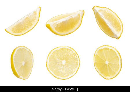 Collection of lemon slices on white background Stock Photo