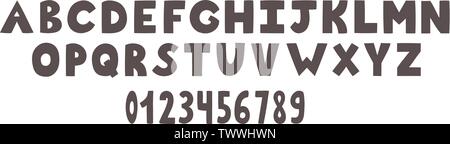 Hand drawn black alphabet with numbers. Vector illustration Stock Vector
