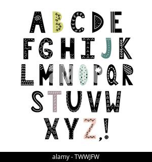 Alphabet in scandinavian style. Hand drawn letters, stylish abc. Vector illustration Stock Vector