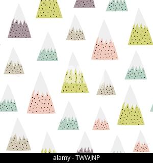 Cute snowy mountains seamless pattern. Nature background. Vector illustration Stock Vector