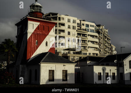 South Africa's Green Point Lighthouse in the Cape Town Atlantc coastal suburb of Mouille Point became operational on 12 April 1824 and remains so Stock Photo