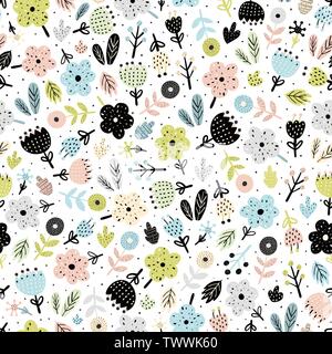 Cute flowers in scandinavian style seamless pattern. Floral background. Vector illustration Stock Vector