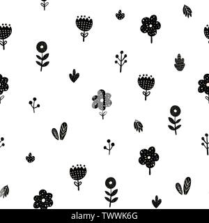 Flowers seamless pattern in scandinavian style. Creative floral background. Vector illustration Stock Vector
