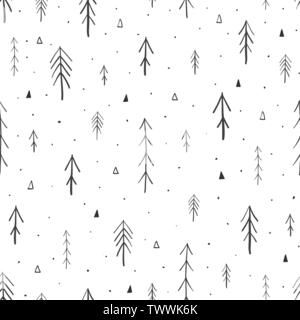 Hand drawn forest seamless pattern. Vector illustration Stock Vector